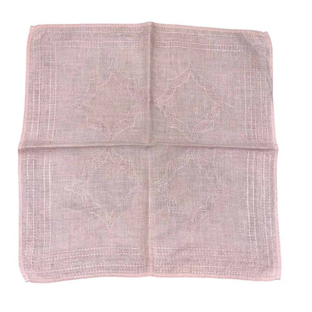 Vintage Linen Napkins Set 6 Blush Pink Peach Hemstitch 15